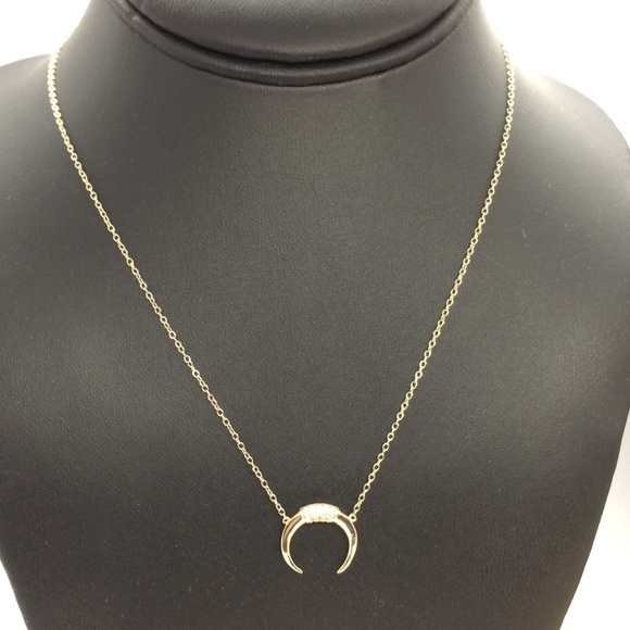 SHASHI 925 VERMEIL HORN NECKLACE RHINESTONE 18k GOLD PLATED STERLING DAINTY - Picture 1 of 11